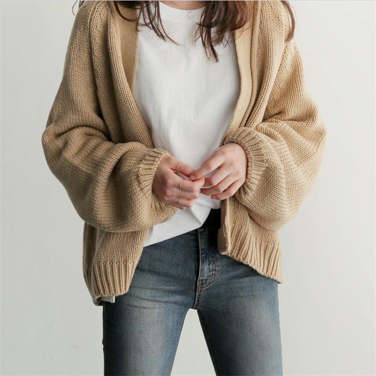 Women's Knitted Cardigan Loose Short Knit Sweater Cardigan Sweater Jacket