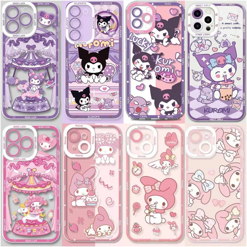 Sanrio Lovely Kuromi Melody Case For Xiaomi MI 15T Pro POCO F7 X7 X6 F5 X4 GT M4 Pro 5G Transparent INS Soft Phone Casing