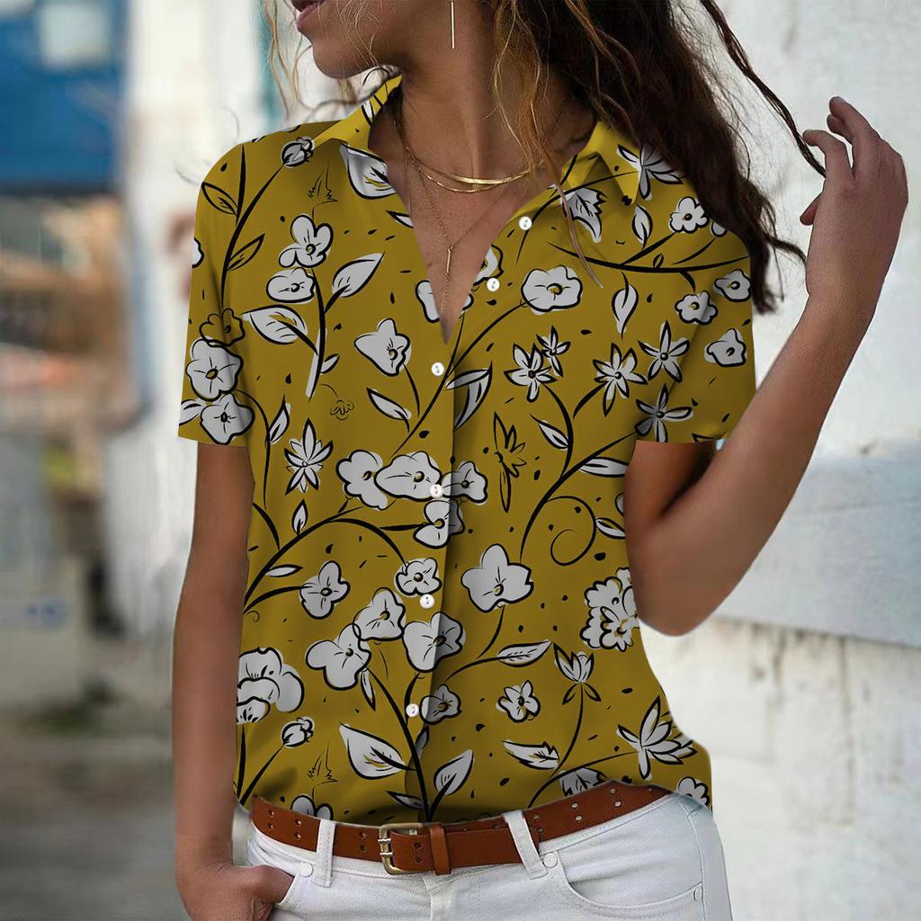 women's short sleeve shirt Summer Vintage Floral Print Tops blouses Ladies Shirts