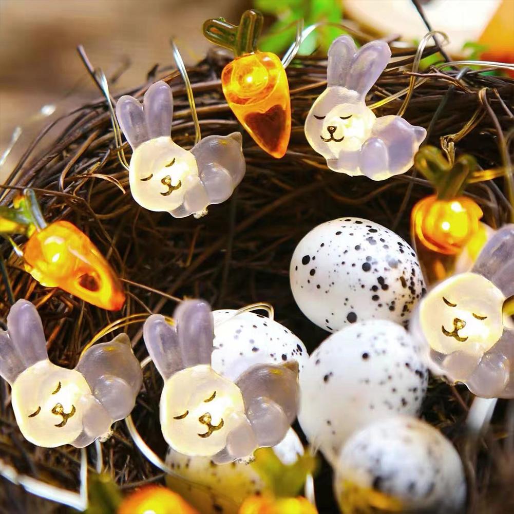 2M 20LED Bunny Rabbit Easter String Lights Battery Powered Decoration Copper Wire Lights Carrot Egg Holiday Festival Party Decor