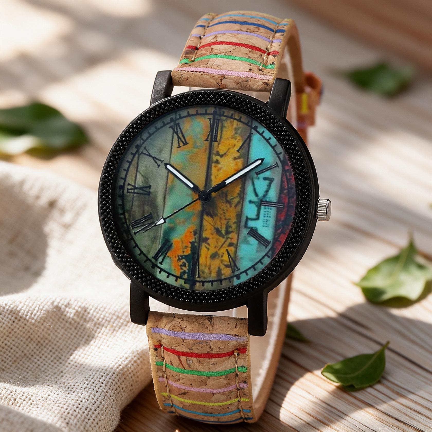 Grenzüberschreitende Damen-Vintage-Streifenuhr mit Lederarmband in Holzoptik und großem Zifferblatt Hot-Selling In Stock [Bulk Discount Available] black