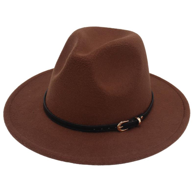 European And American Buckle Accessories Top Hat British Fashion Jazz Hat New Woolen Felt Hat Jazz Hat
