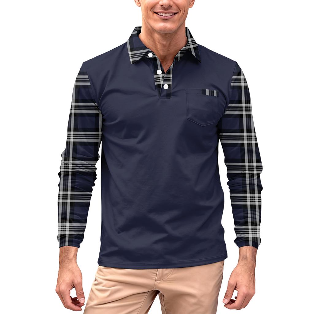 Męska długa, z długim rękawem, kołnierzykiem, zapinana na guziki, z kieszenią, codzienna bluzka