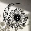 Sunflower Metal Wall Art Intricate Blackwork Crescent Moon Sun Design Home Patio Balcony Decor Housewarming Gift