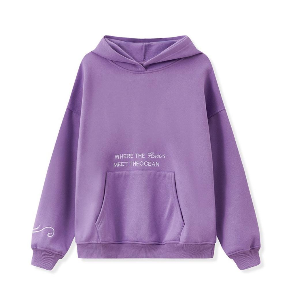 STREETRICH Women Fall Winter Y2K Aesthetic Back Floral Letter Embroidery Hooded Top Long Sleeve Loose Fit Pullover with Pockets