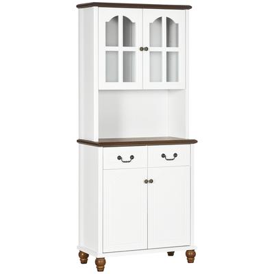 Kitchen Cabinet, Buffet, 2 Drawers, 2 Cabinet Compartments, Classic Design, White+Dark Brown, 76 X 38 X 182 Cm
