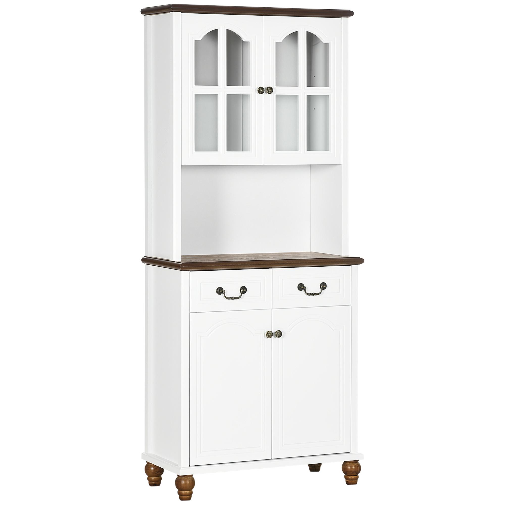 Dulap de Bucătărie, Bufet, 2 Sertare, 2 Compartimente cu Uși, Design Clasic, Alb+Maro Închis, 76 x 38 x 182 cm 76 x 38 x 182 cm alb