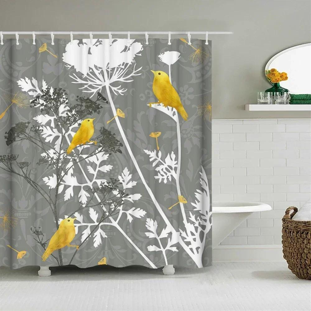 Retro Blooming Flowers Shower Curtains Bathroom Curtains Waterproof Polyester Bath Curtain With 12 Hooks Shower Curtain