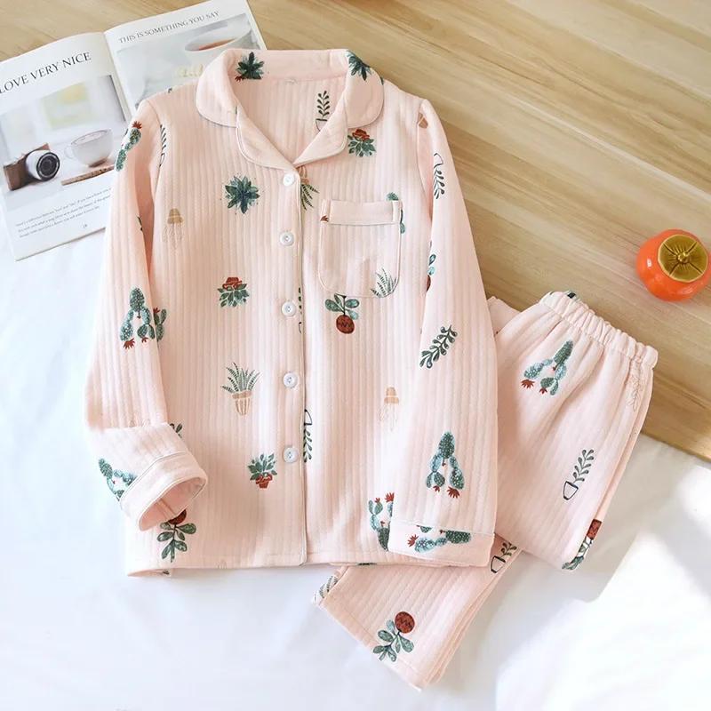 Japanese New Arrival Style Autumn and Wintertime Long-sleeved Trousers, Pure Cotton Air Cotton, Warm Ladies Pajamas, Home Service Sleepwear