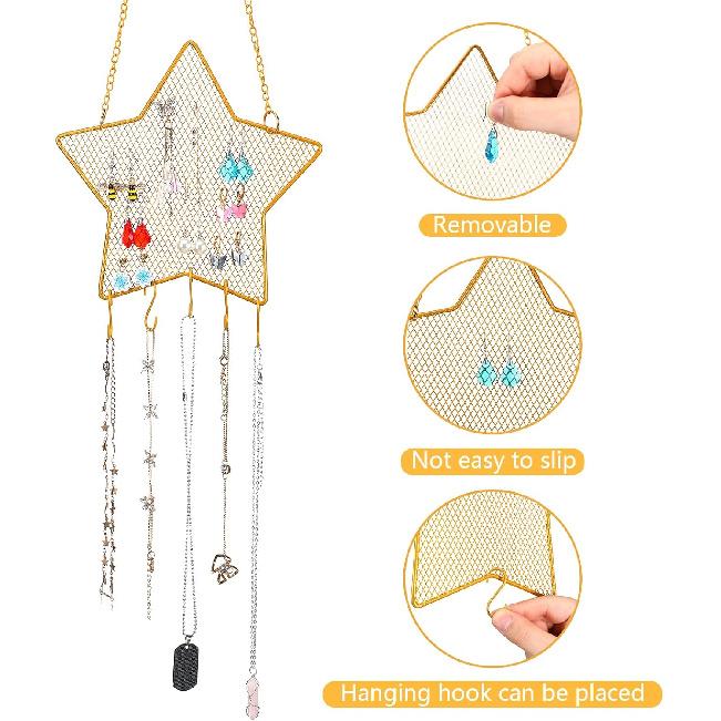 Jetec 2 Pcs Earring Wall Holder Wall Mounted Organizer Hanging Stand Decorative Diamond Grid Shape Jewelry Display Rack with Hanging Hooks for