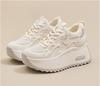 Autumn 8Cm Mesh Microfiber Vulcanize Chunky Sneaker Lace Up Shoes Fashion Synthetic Leather Flats Platform Wedge Women Ladies