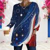 Women Plus Size Round Neck Long Sleeve Star Stripe Printed Loose Longline T Shirt With Pockets