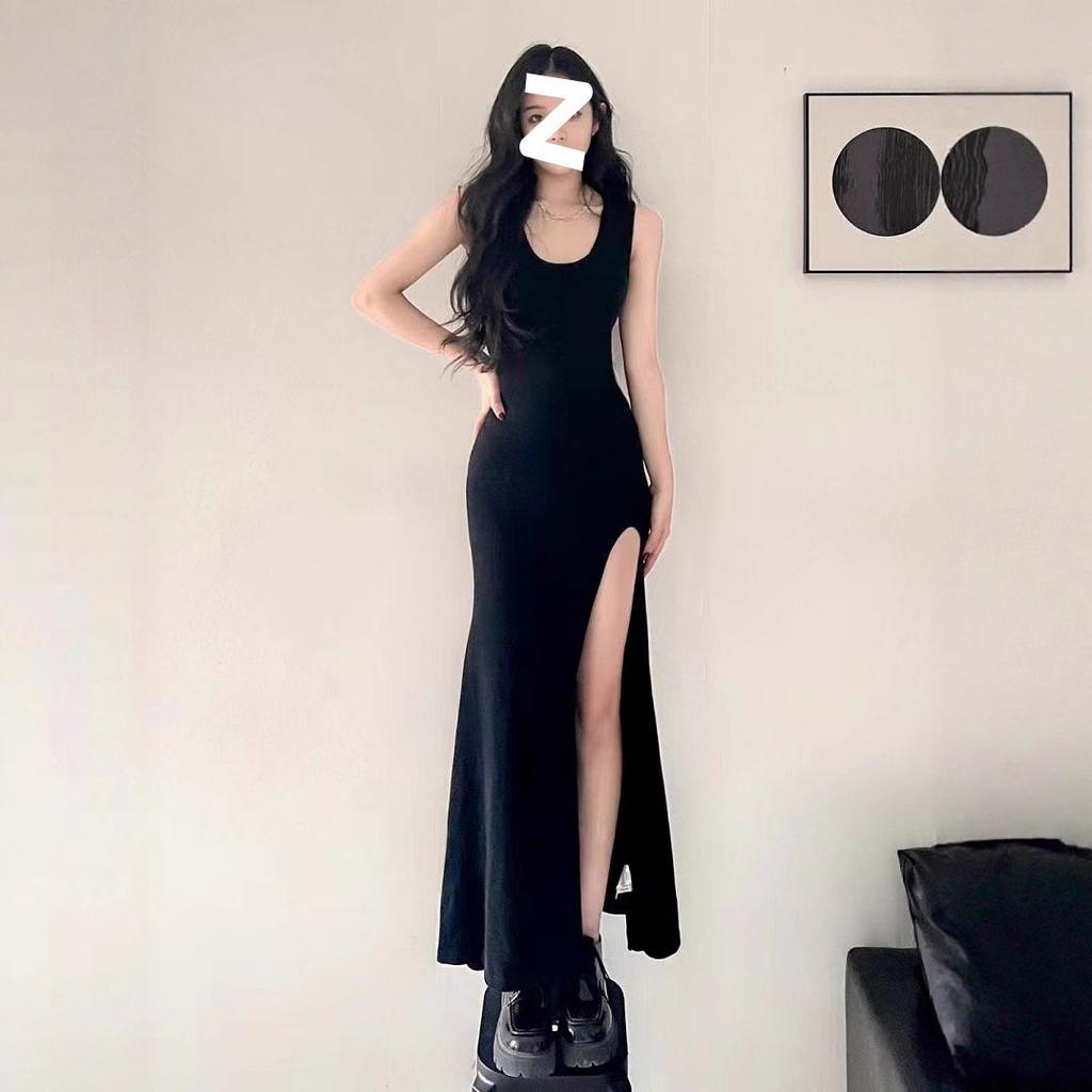 Black Royal Sister Style Sexy Suspender Dress Women's Summer New Design Sense Slim Split Split Hip Wrap Long Skirt