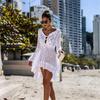 Women's Hollow Out Sun Shirt Flared Sleeve Beach Cover Up Bikini Outer Shirt Knitwear