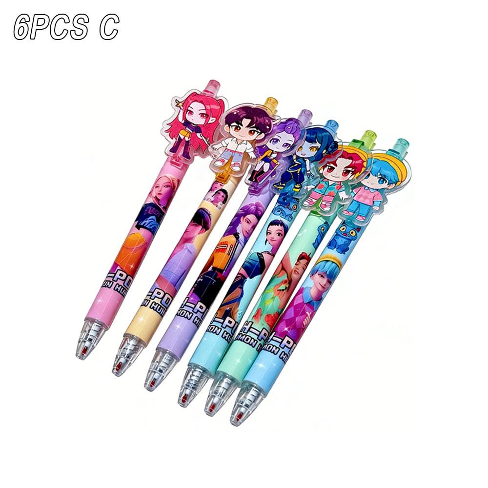 6/12Pcs KPop Demon Hunters Black Ink Pen Student Writinng Draw Gel Pen Anime Figure Stationery Chiristmas Gifts 0.5mm