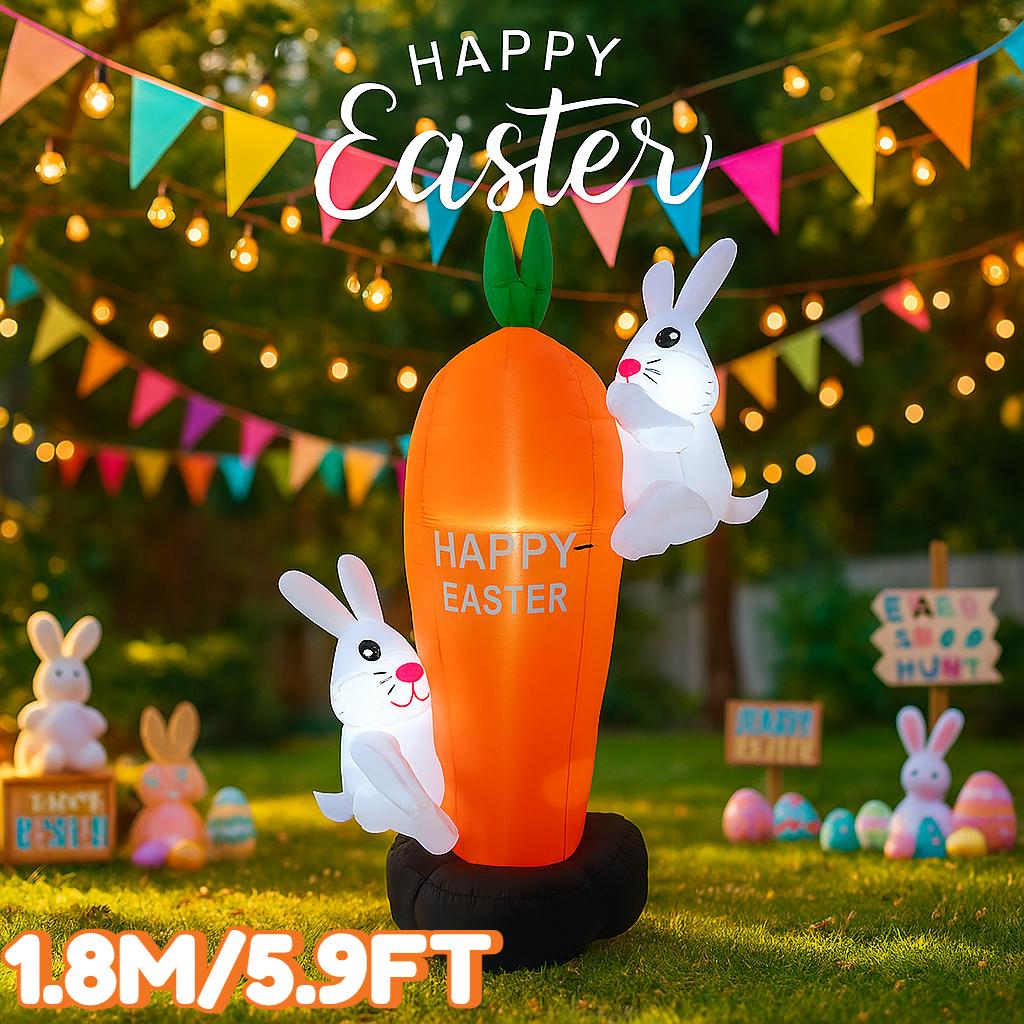 1.8M/5.9FT Holiday Festival Inflatable Toy Rabbit Easter Climb Carrot DIY Decor Garden Yard Outdoor LED Light Ornament