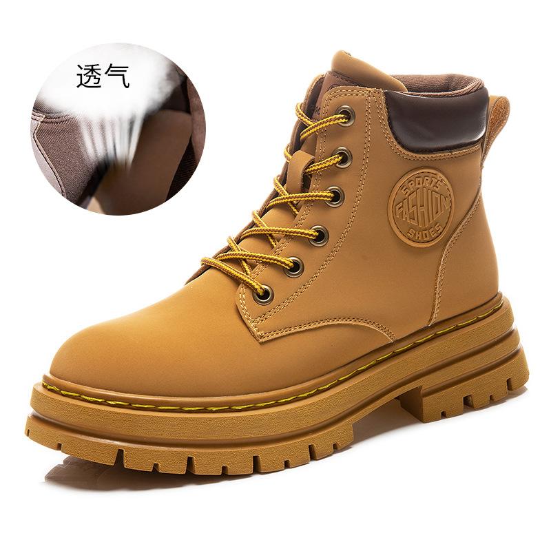 Couple leather rhubarb boots for women's new autumn and winter polished short boots for women's thick-soled Martin boots for women