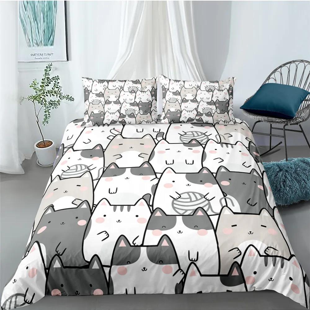 Carton Cat Soft Duvet Cover Set for Children Kids Girl Microfiber Kiten 2/3pcs Carton Animal Beding Set Single Twin Quen King Comfortable Quilt Cover