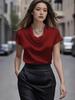 2025 Fashionable Women's Satin Drape French Style Short Sleeve Shirt