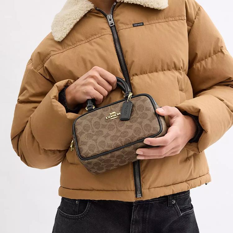 Coach Mini Crossbody Bag Canvas Leather Khaki Black Gold Hardware Handbag for Women Daily Commute Travel Shopping CW197-IMQRX