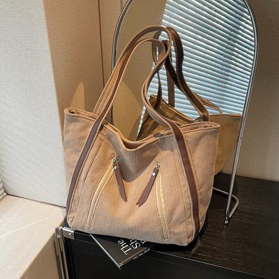 Shoulder Bag Women's Large Capacity Solid Color Corduroy Tote Bag