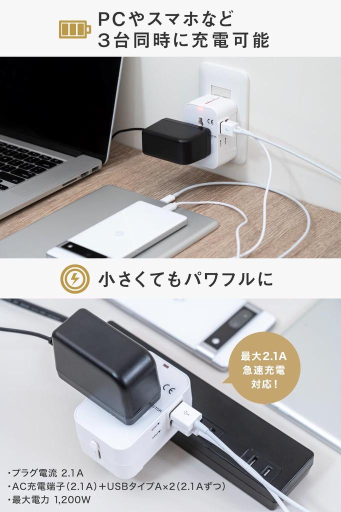 [Recommended by Active Pilots New Color Available] Sekapla Worldwide Compatible and Double USB Port Conversion Plug, Compact, Travel-Friendly,