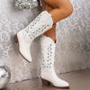 Fashion Big Size 43 New Embroide Cowboy Cowgirls Boots Girls Fashionable Mid-calf Boots for Women Low Heels Black Green Blue White Shoes