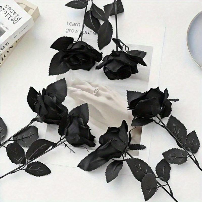 Sztuczne czarne róże na długich łodygach, z tworzywa sztucznego, nigdy nie więdną, odpowiednie na Walentynki, rodzinne przyjęcie weselne, atmosferę Halloween