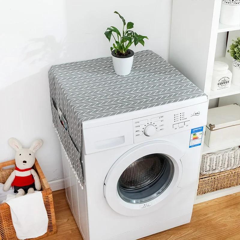 Drum Washing Machine Cover Dustproof Refrigerator Microwave Oven Cover with Pocket Protector Printing Cotton Household Dustcover