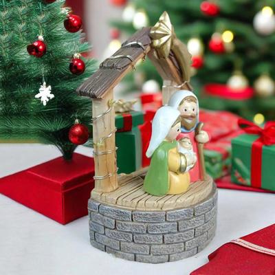 Jesus Statue Weihnachts Krippe Leuchtendes Tischornament Harz Heilige Familie Figur