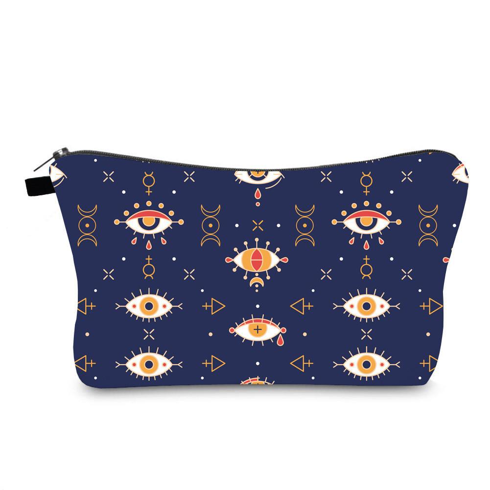 Evil Eye Print Makeup Bag Vintage Style Travel Storage Pouch Portable Hand Clutch Toiletry Bag