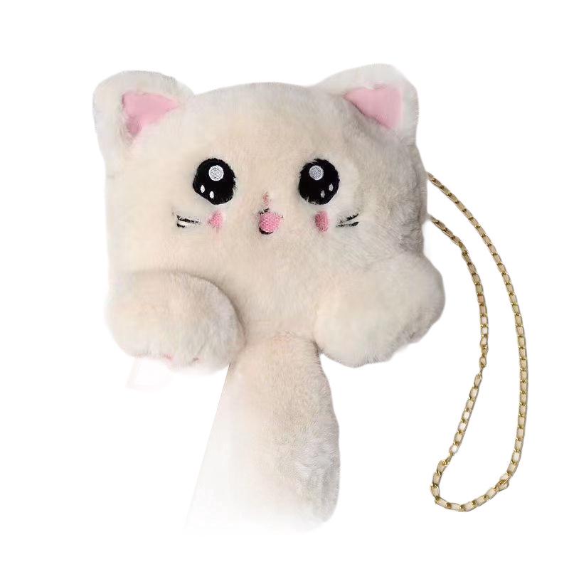 Adorable Cat Cartoon Plush Crossbody Bag: Fluffy, Large Capacity, Single Shoulder Chain