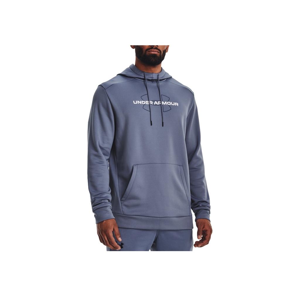 Under Armour Logo Letter Print Drawstring Hoodie Men Tops Blue 1373356-767