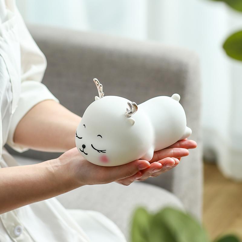 Cute Elk Night Light for Kids Nursery Soft Silicone Baby Nightlight USB Rechargeable 7 Color Touch Lamp Children Room Decor Gift