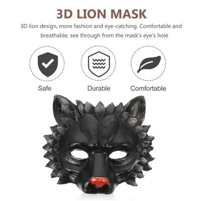 1pc 3D Lion Mask Black Halloween Cosplay Dance Party Masquerade Festival Wearable Decorative Face Mask For Adults Kids