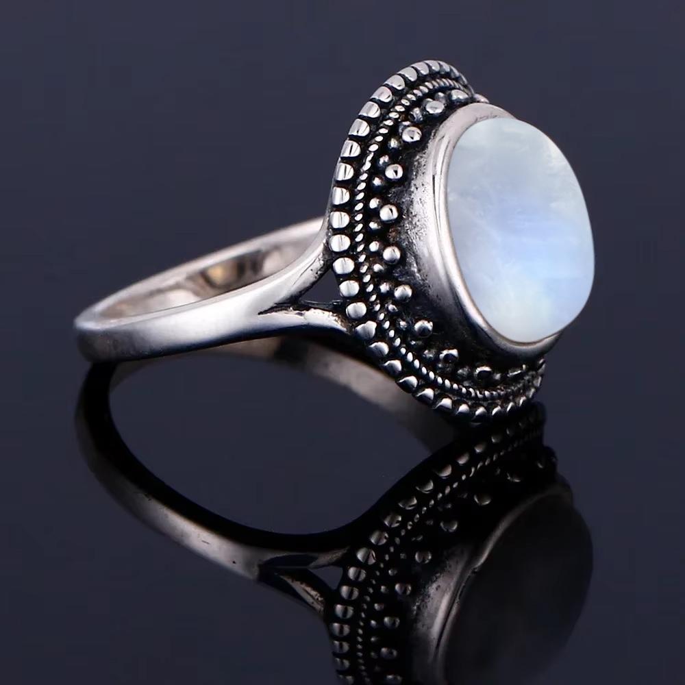 Vintage 925 Silver Ring Natural Moonstone Flower Ring 925 Hollow Eye Shape Round Sun And Moon Ring Fine Jewelry for Women Men