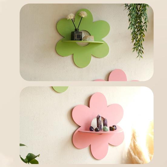 Yousheng Rustic Floating Shelf Wall Display Shelf Wooden Flower Shaped Storage Organizer for Crystal Plants Living Room Kitchen Home Decor