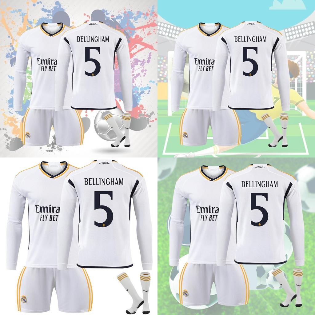 2324 Real Madrid Long Sleeve Soccer Jersey For Kids Suitable For All Seasons Unisex Various Sizes