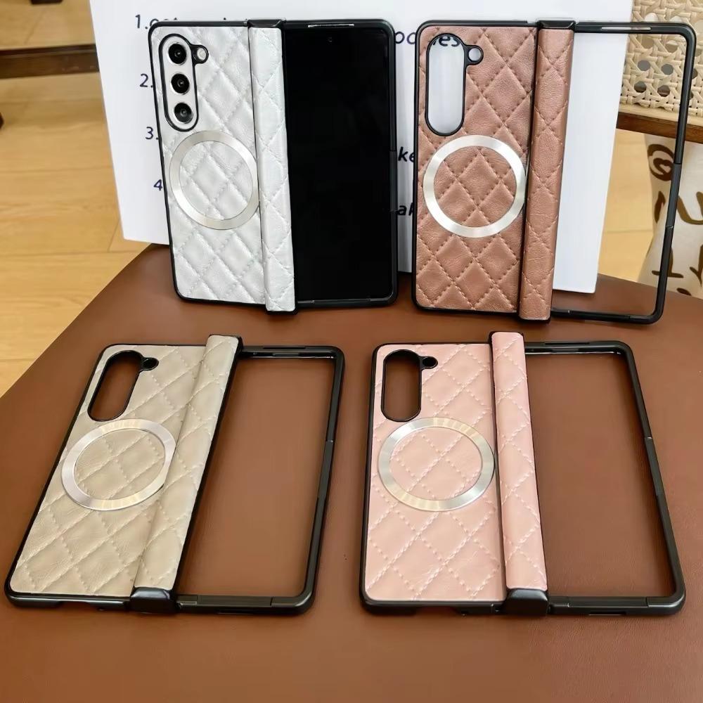 Luxury Business Sle Retro Soft Leather Hinge Phone Case for Samsung Z Fold 7 6 5 4 3 Magnetic Shockproof Protective Back Cover