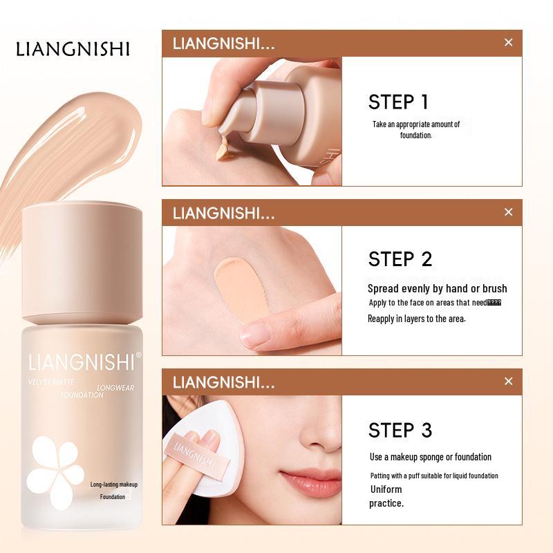 Liang Ni Shi Long-Lasting Soft Light Moisturizing Foundation: Brightening, Smudge-Free, Close-Fit, Oil-Control, Soft Focus.