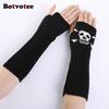 Botvotee Skull Sleeves for Women Y2k Accessories Arm Warmers Free Shipping Knitted Winter Warm Fingerless Gloves Cute Arm Guard