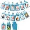 Baby First Birthday Banner 1-12 Month Growth Record Photos Banner Baby's First Birthday Party Decorations Boys and Girls