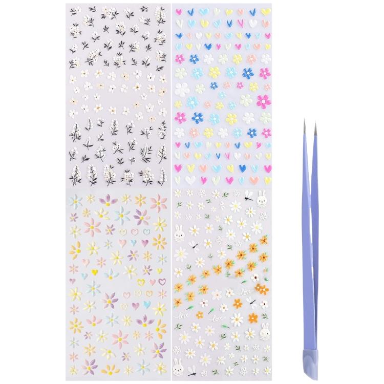 

4 Sheets Nail Decals Flower Nail Sticker with Tweezers 5D Flower Nails Art Stickers Manicures Stickers Nails Decoration 1