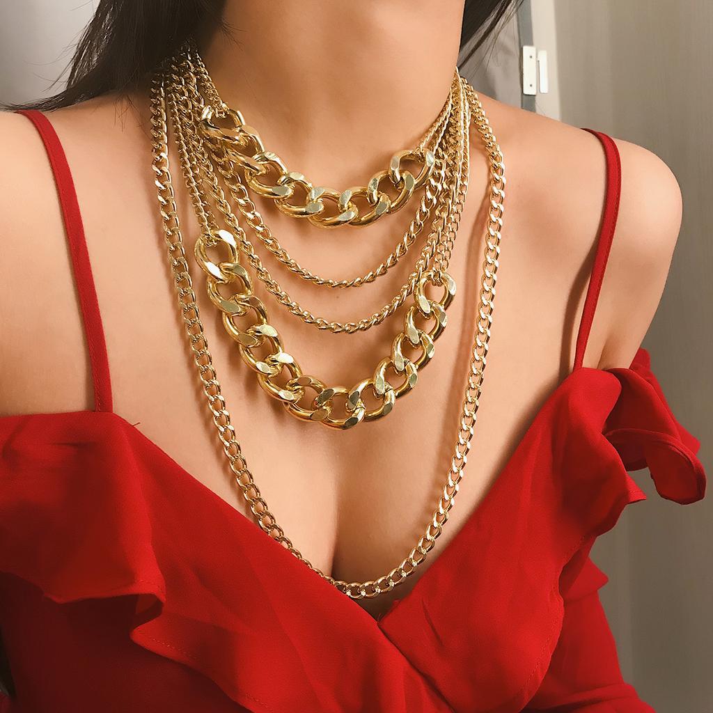 Collana Choker a Catena Multistrato Grande Spessa Colore Oro Goth Hiphop Rock Halloween Grunge Emo Boho Collane Per Donne Uomini Gioielli