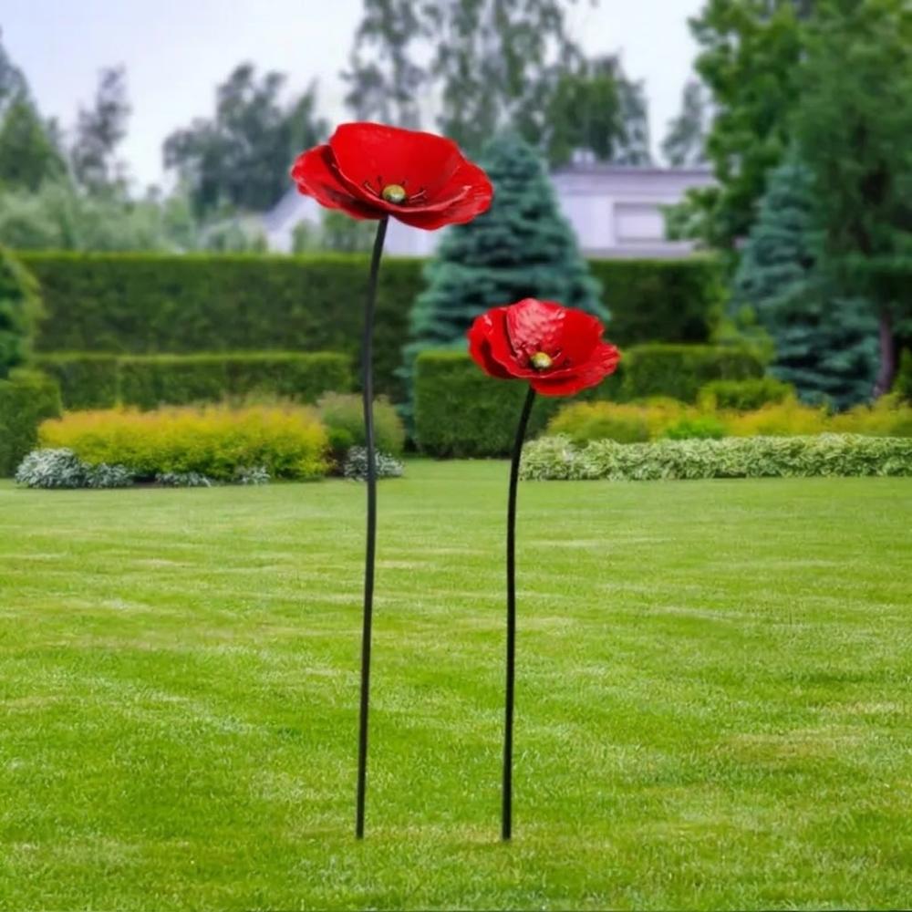 

2Pcs Weather-resistant Outdoor Iron Art Flowers Rustproof Floral Sculpture Aesthetic Home червоний