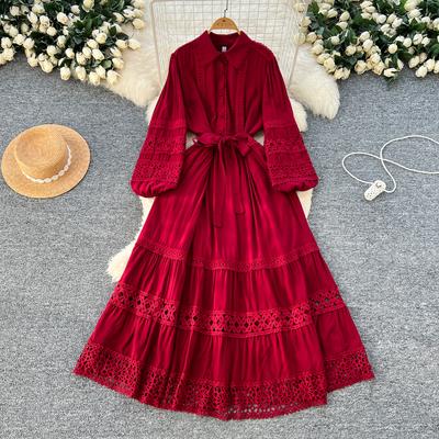 Sexy Vintage Schnürkleid mit Spitze Einreihig Spitze Kleid Schick Elegant Langes Kleid Mode Party Club Kleider Slim Goth Damen Sommerkleid
