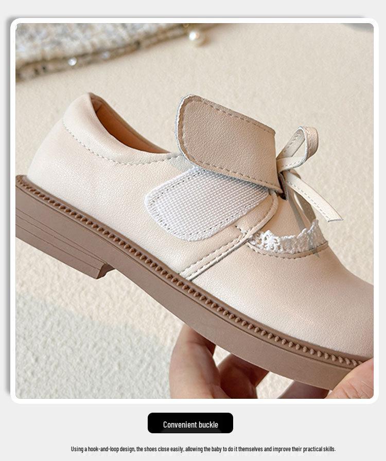 Sapatos de Princesa com Laço de Couro para Meninas com Sola Macia e Acabamento em Renda para Primavera e Outono