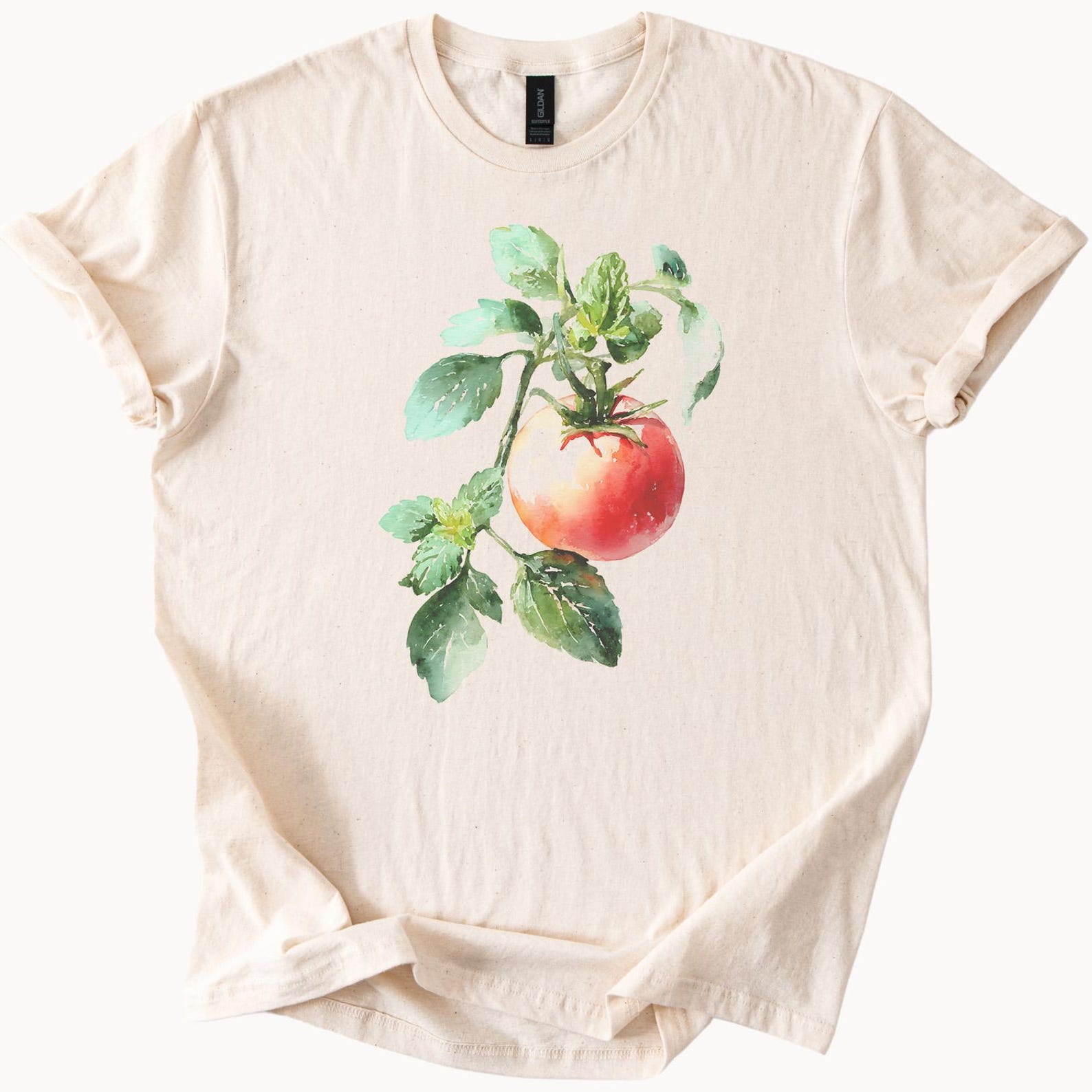 Tomato Plant Watercolor Graphic T Shirt Botanical Garden Art Tee Nature Lover Gift Tomato Illustration Soft Cotton Shirt 130