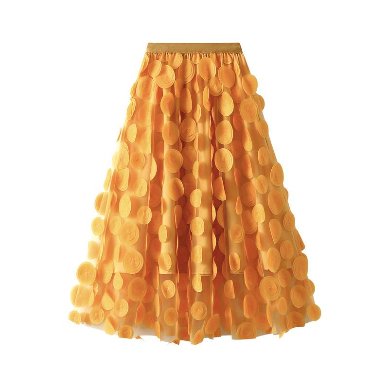 Heavy Industry three-dimensional polka dot black mesh skirt new design medium and long umbrella skirt