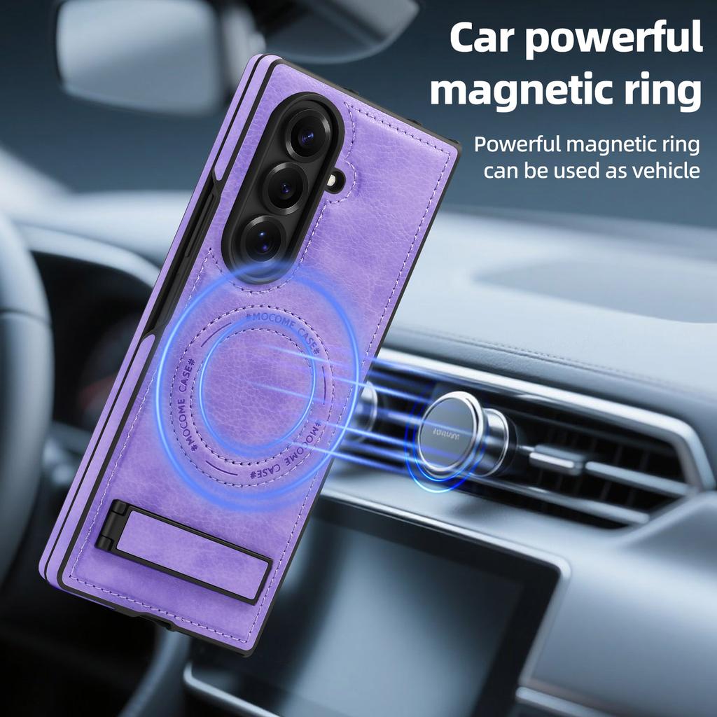 For Samsung Galaxy Z Fold7 5G Case Compatible with MagSafe Kickstand Leather Phone Back Cover